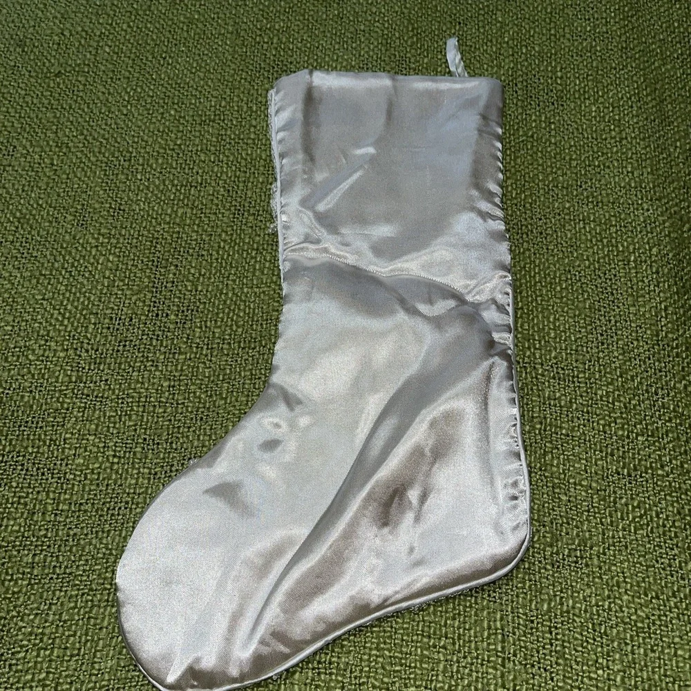 Christmas stocking Vintage Shabby Chic Cream Satin Lace Pearls Eyelet-Trimmed‎